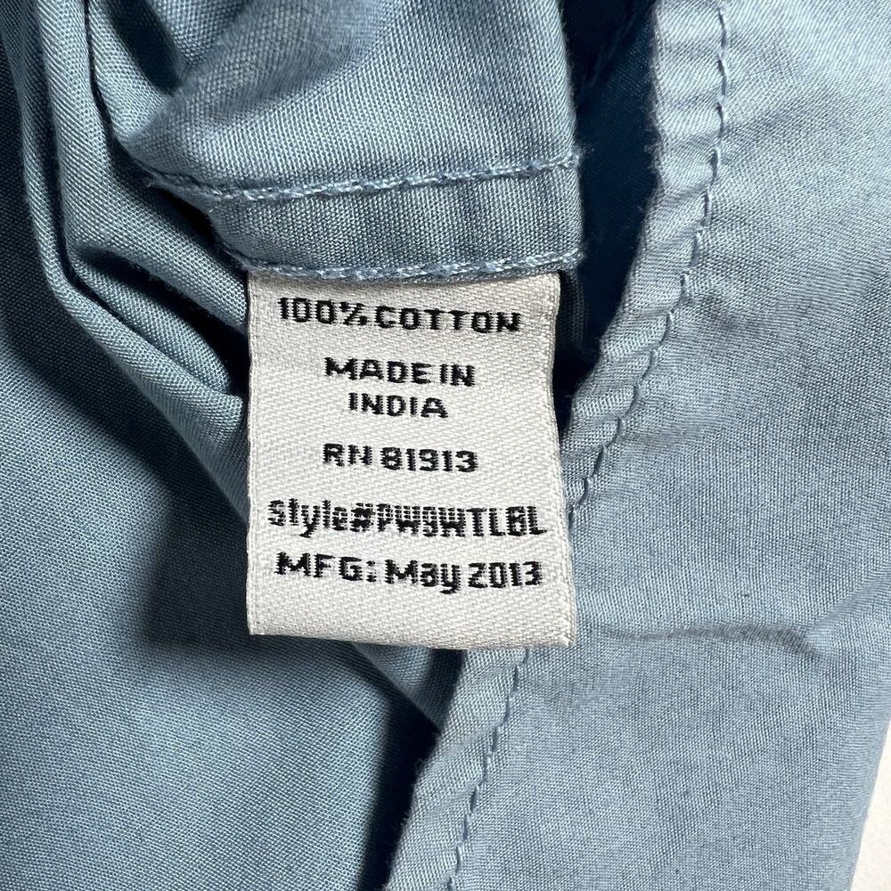 PD&C Men's Blue Solid Woven Cotton Button-Up Shirt Long Sleeve XL - Picture 7 of 9